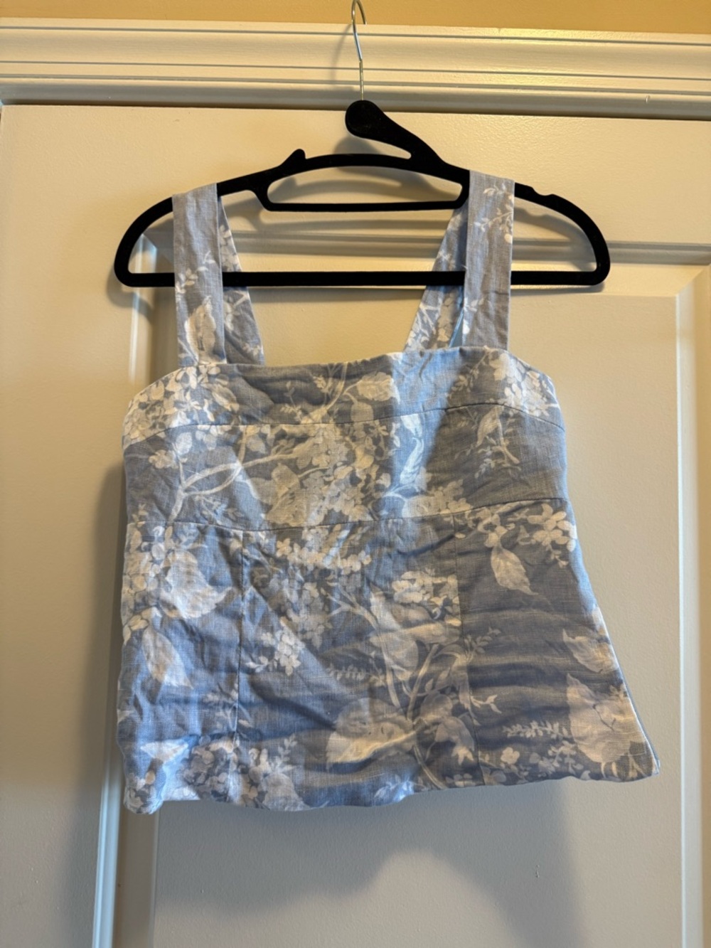 Reformation Light Blue and White Floral Square-Neck Top
